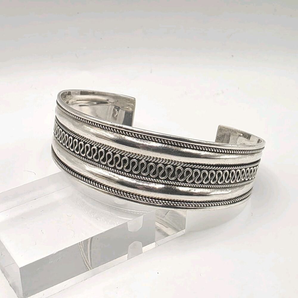 Vintage Bali Style 925 Sterling Silver Cuff Bracelet